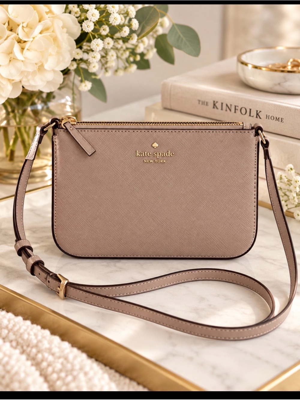 Kate Spade Taupe Saffiano Leather Crossbody Bag